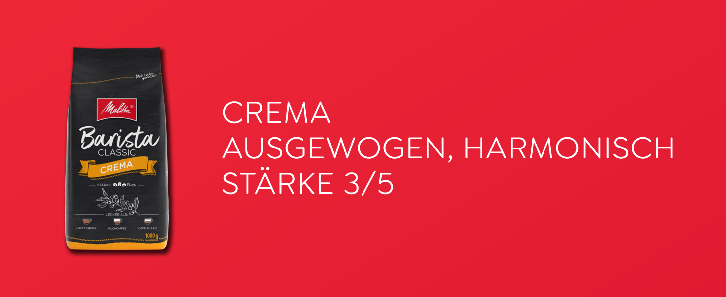 melitta barista classic crema, ganze kaffee bohnen 1kg, ungemahlen, kaffeebohnen für kaffee vollautomat, mittlere röstung, stärke 3, verpackung kann variieren