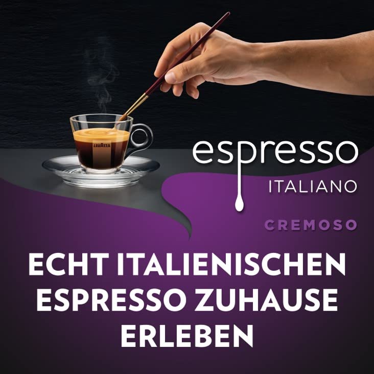 lavazza, espresso italiano cremoso, arabica und robusta kaffeebohnen, mit aromanoten von gewürzen und kakao, intensität 8/10, mittlere röstung, 1 packung mit 1 kg