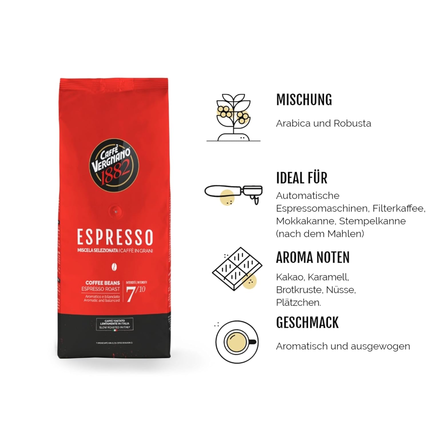 caffè vergnano 1882 kaffeebohnen espresso 1 packung enthält 1 kg