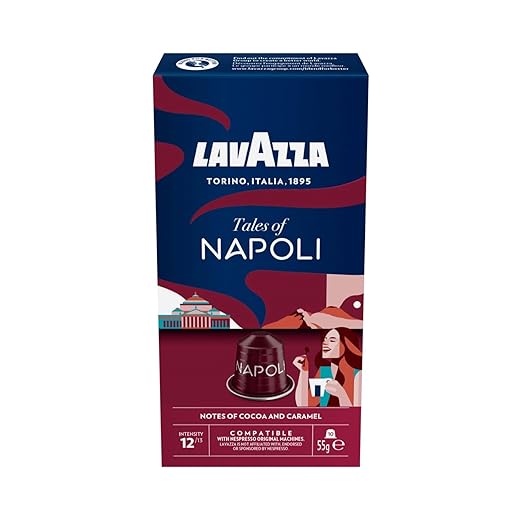 lavazza tales of napoli, reichhaltiges espresso erlebnis mit noten von karamell und kakao, 10 kapseln, nespresso kompatibel