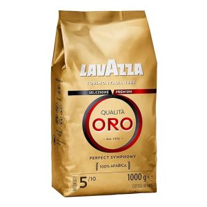 lavazza, qualità oro, kaffeebohnen, mit aromanoten von früchten und blumen, für einen samtigen espresso, 100 % arabica kaffeebohnen, intensität 5/10, mittlere röstung, 1 kg