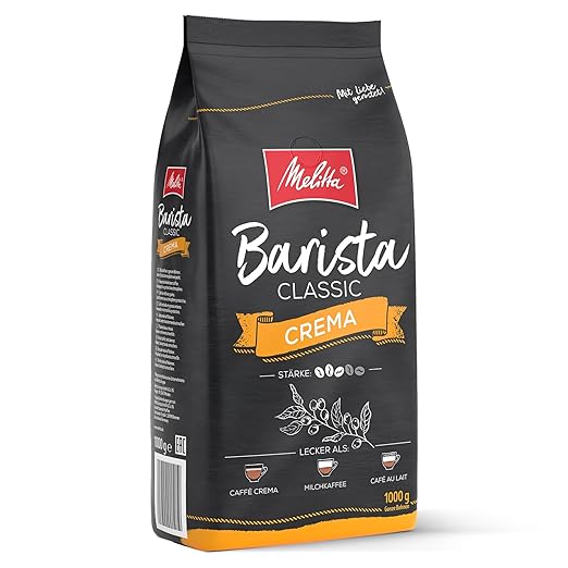 melitta barista classic crema, whole coffee beans 1 kg, unground, coffee beans for fully automatic coffee machine, medium roast, strength 3
