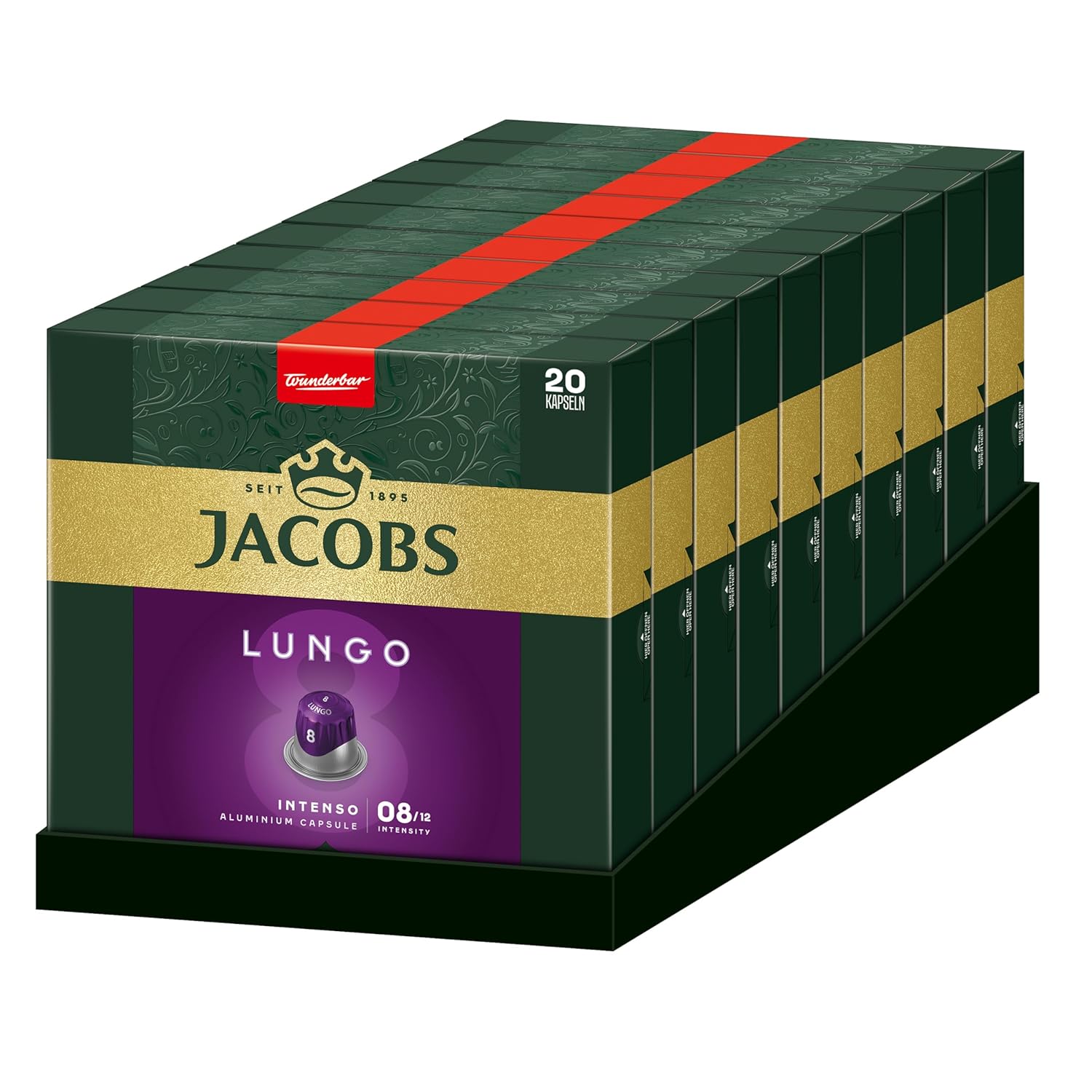 jacobs kaffeekapseln lungo intenso, intensität 8/12, 10 x 20 getränke, nespresso* kompatible kaffee kapseln, 200 kapseln