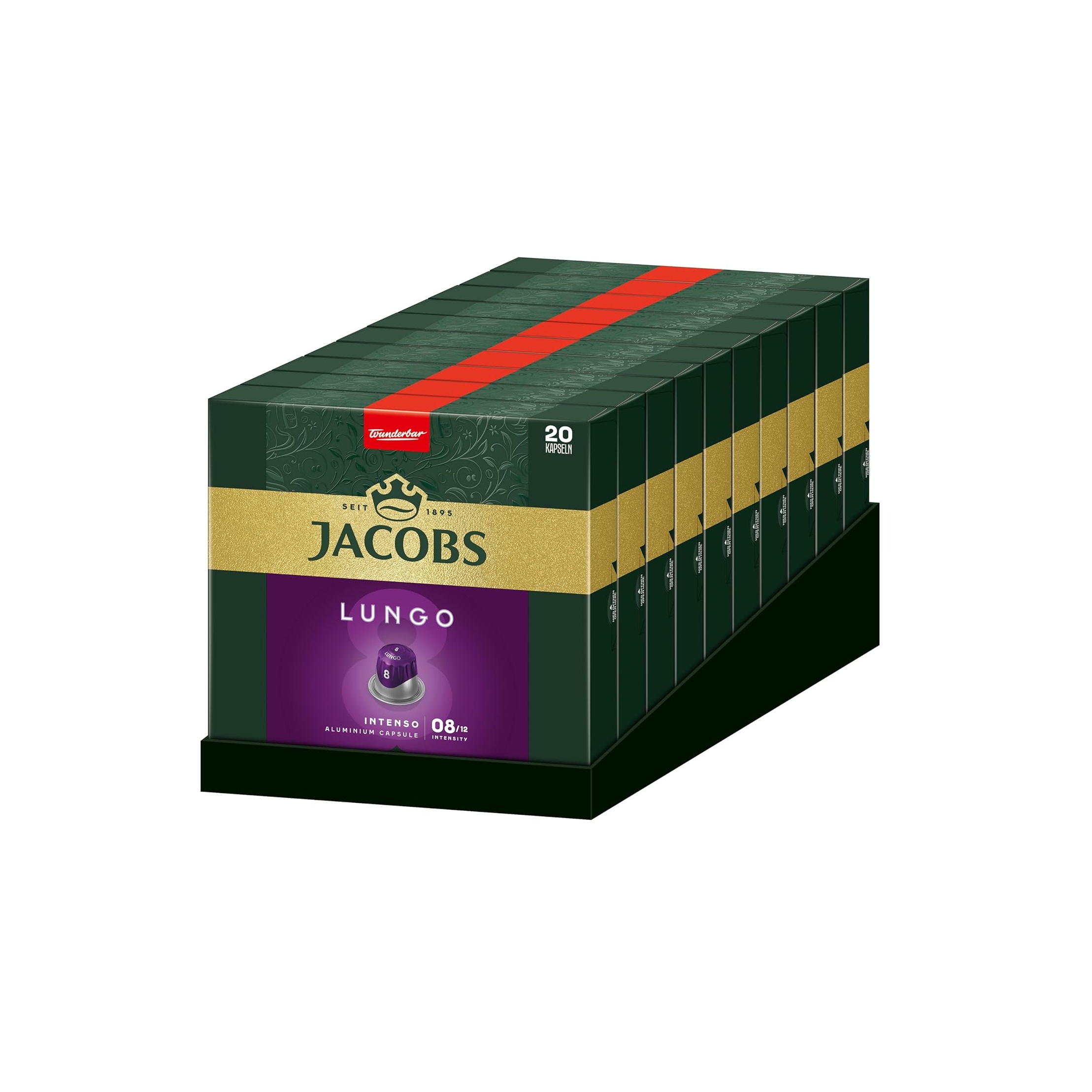 jacobs kaffeekapseln lungo intenso, intensität 8/12, 10 x 20 getränke, nespresso* kompatible kaffee kapseln, 200 kapseln