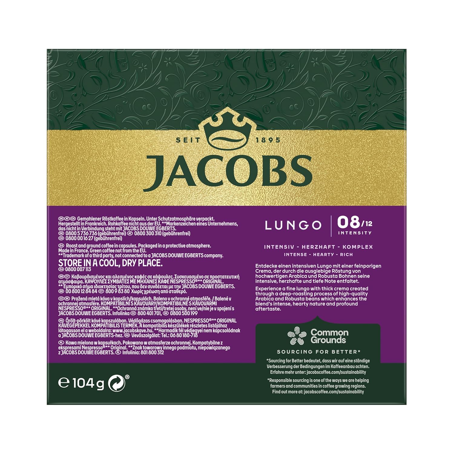 jacobs kaffeekapseln lungo intenso, intensität 8/12, 10 x 20 getränke, nespresso* kompatible kaffee kapseln, 200 kapseln